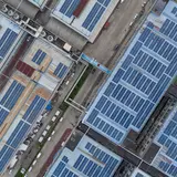 Solar panels on roofs of industrial buildings
